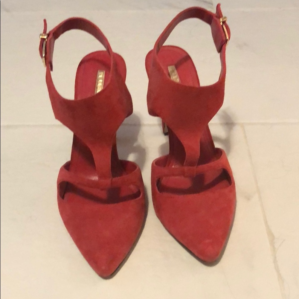 Red suede BCBG heels